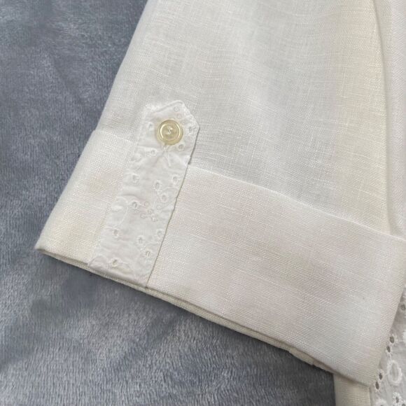 JM Collection Shirt Womens 10 White 100% Linen with Cotton Eyelet Trim Sequins - Picture 3 of 15